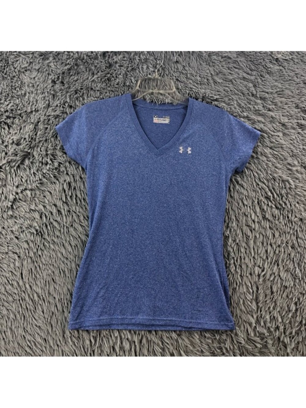 Under Armour Shirt XS VNeck Athletic Workout Logo Heathered Blue Short Sleeve